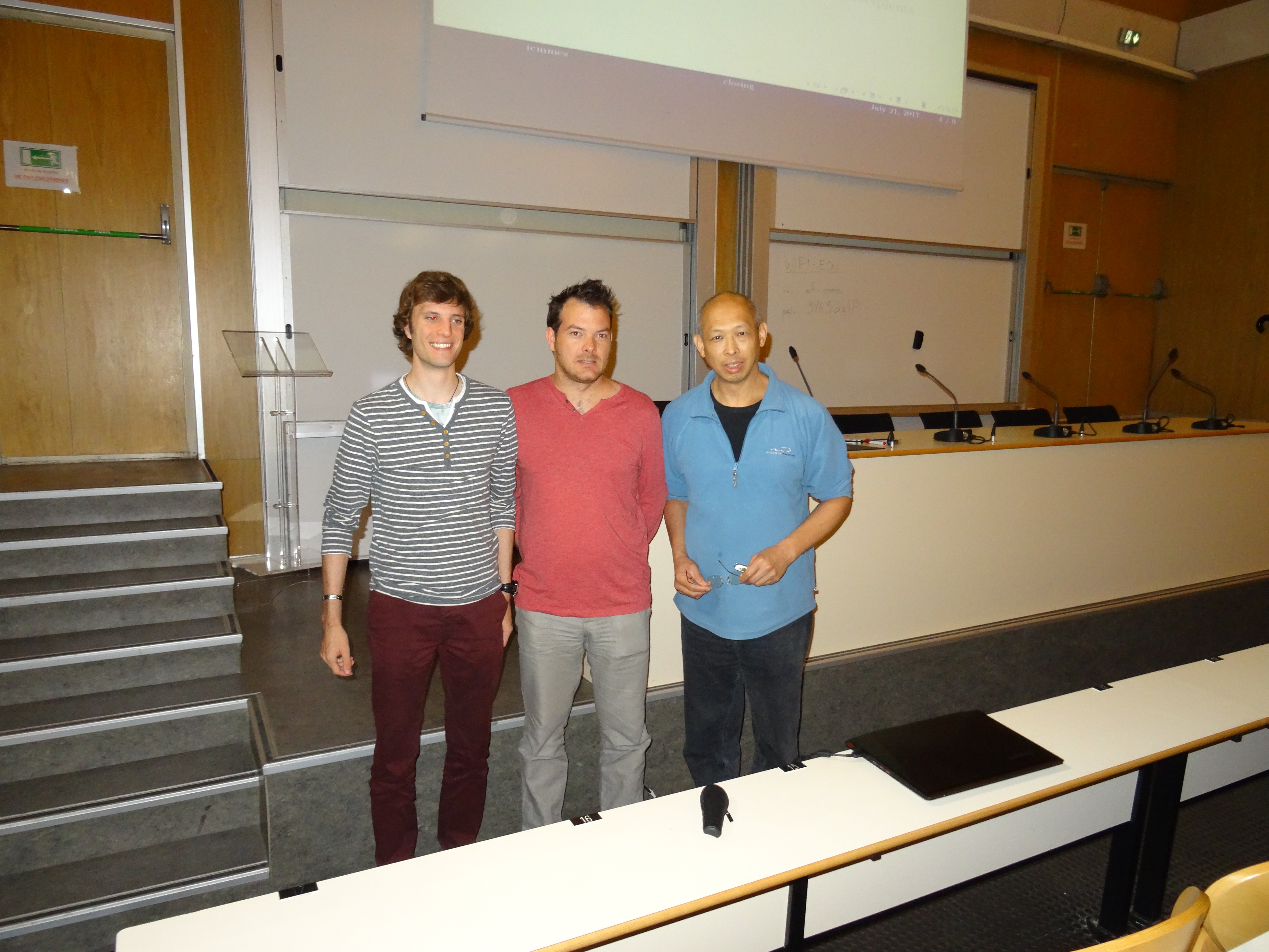 The recipients of ICMMES-MDPI Award for Best Poster (from left): Lucien Vienne, Simon Marié, and Li-Shi Luo (Co-Chair of ICMMES Scientific Committee).   